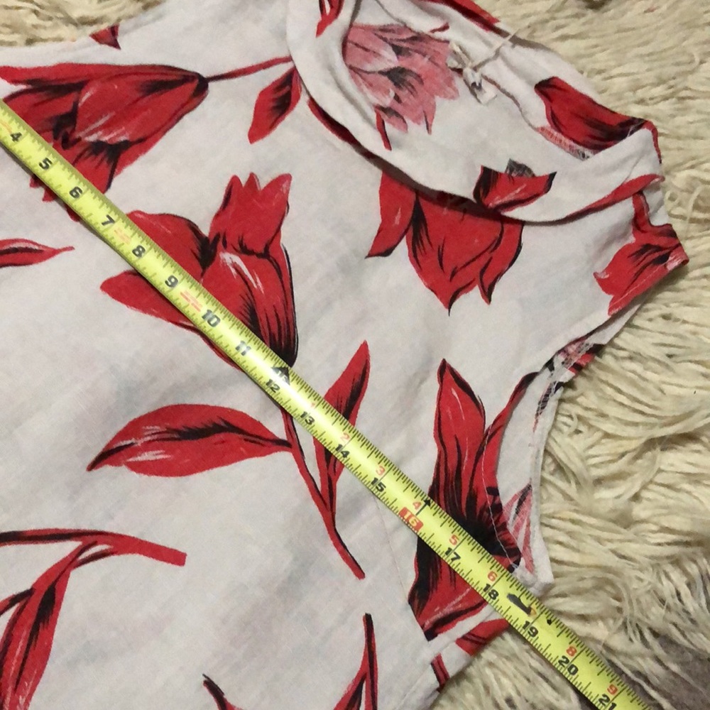 NWT Lina Tomei Linen Dress-Sz M-Beige and Red Floral Print-Wider Folded Collar - Picture 12 of 16